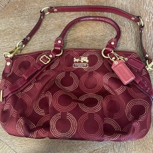 Coach Madison Sophia Dotted Op Art Crimson Red Satchel Bag 15935